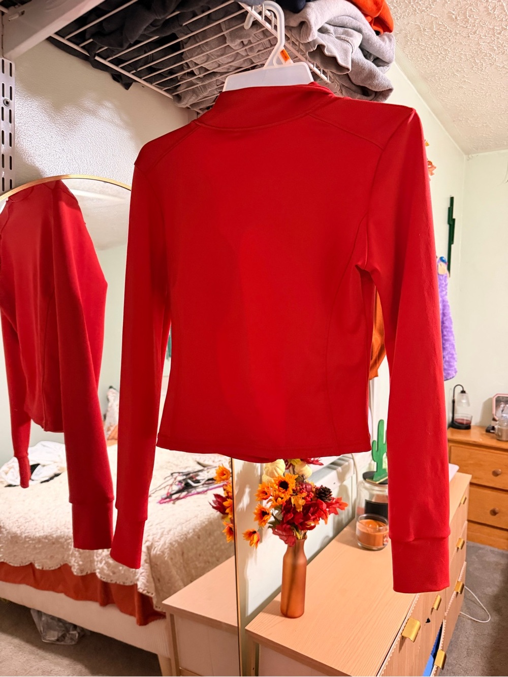 SHEIN Red Long-Sleeve Mock Neck Top